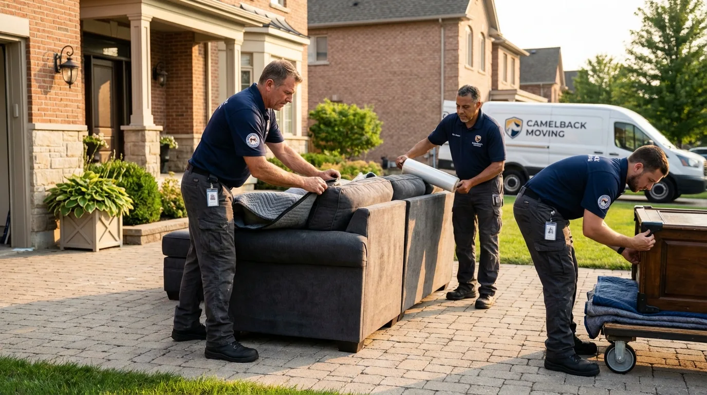 Large estate moving crew wrapping furniture in Hennepin, IL